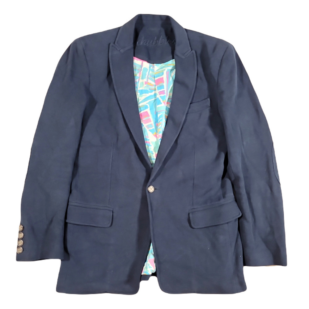 Chubbies Textured Cotton Sport Coat Mens Medium Navy Blue‎ Elbow Patches Blazer